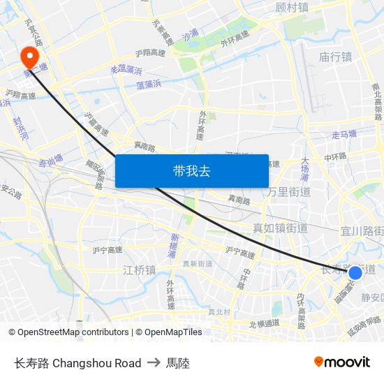 长寿路 Changshou Road to 馬陸 map