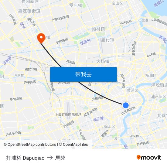 打浦桥 Dapuqiao to 馬陸 map