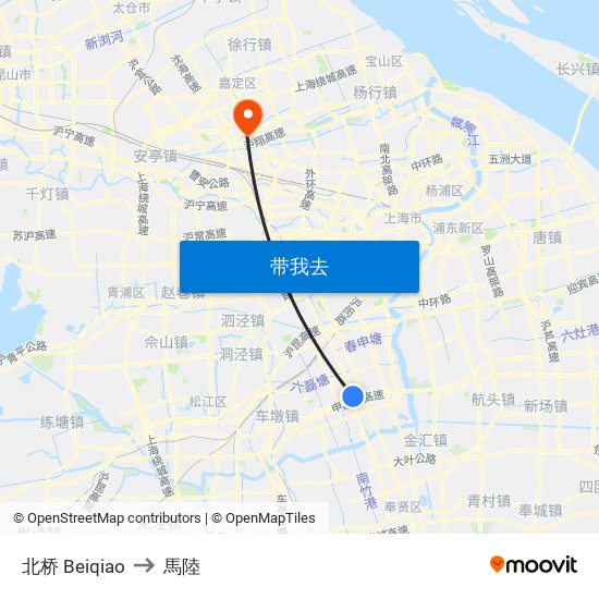 北桥 Beiqiao to 馬陸 map