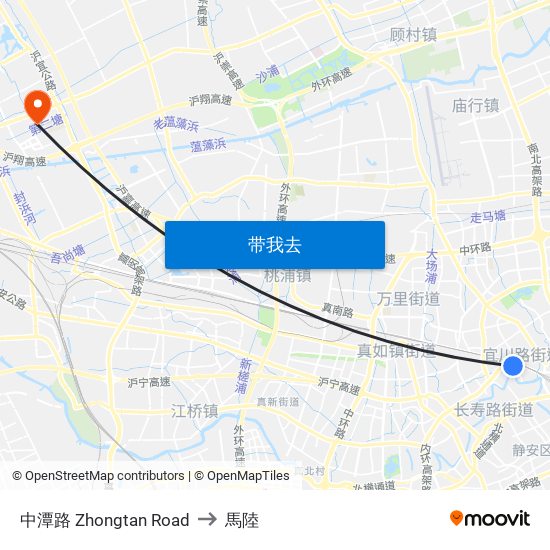 中潭路 Zhongtan Road to 馬陸 map