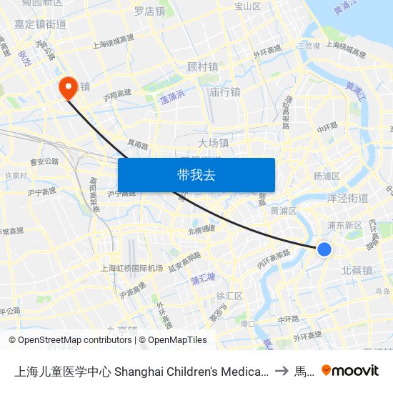 上海儿童医学中心 Shanghai Children's Medical Center to 馬陸 map