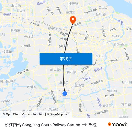 松江南站 Songjiang South Railway Station to 馬陸 map