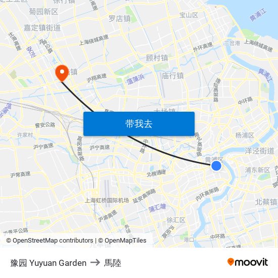 豫园 Yuyuan Garden to 馬陸 map