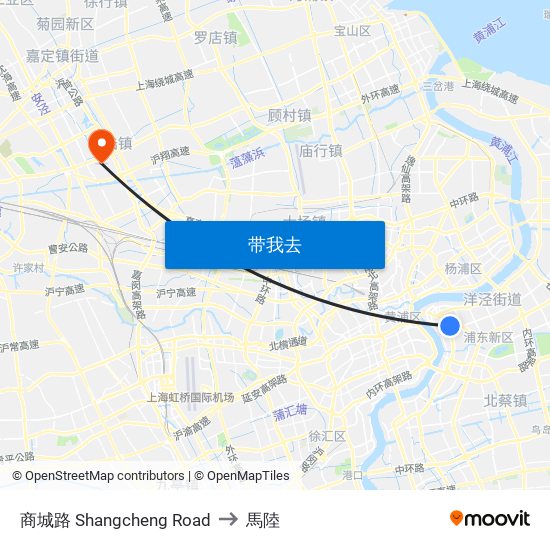 商城路 Shangcheng Road to 馬陸 map