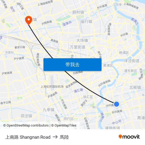 上南路 Shangnan Road to 馬陸 map