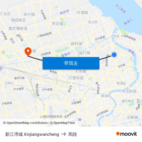 新江湾城 Xinjiangwancheng to 馬陸 map