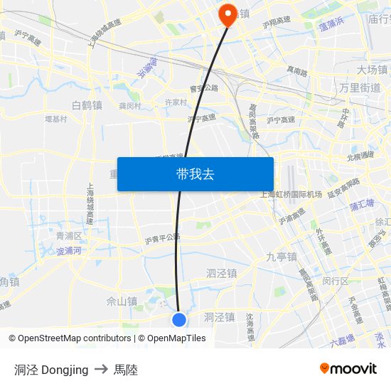 洞泾 Dongjing to 馬陸 map