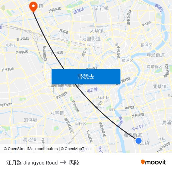 江月路 Jiangyue Road to 馬陸 map
