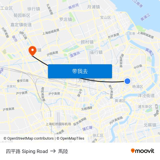 四平路 Siping Road to 馬陸 map