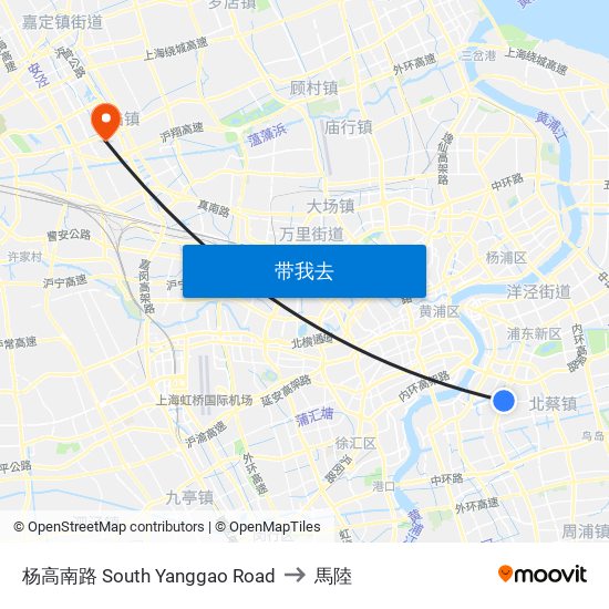杨高南路 South Yanggao Road to 馬陸 map