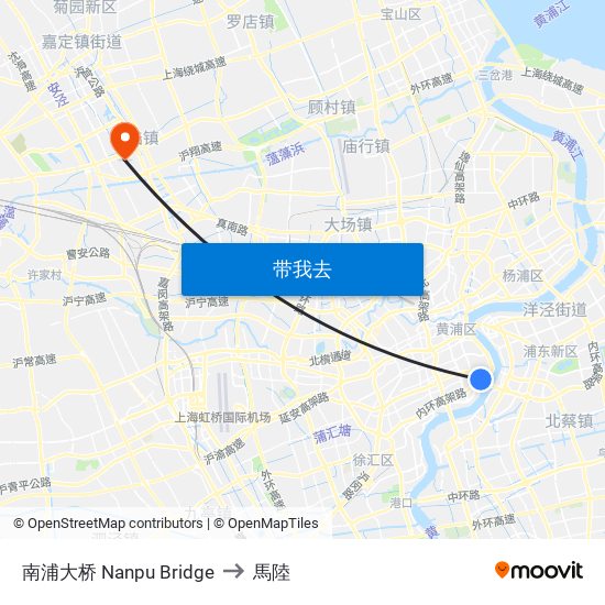 南浦大桥 Nanpu Bridge to 馬陸 map