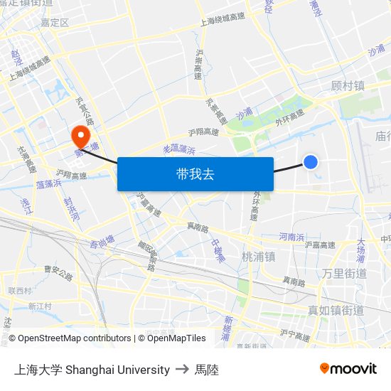 上海大学 Shanghai University to 馬陸 map