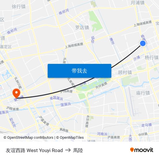 友谊西路 West Youyi Road to 馬陸 map