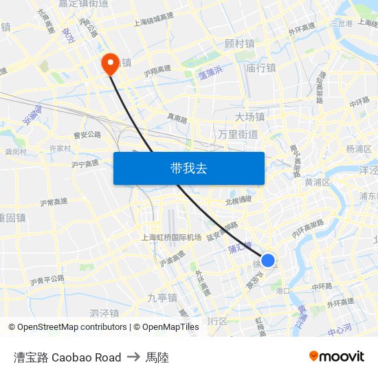 漕宝路 Caobao Road to 馬陸 map