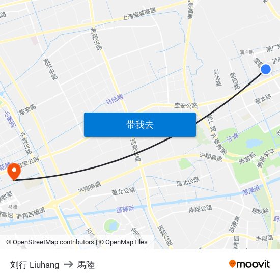 刘行 Liuhang to 馬陸 map