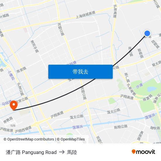 潘广路 Panguang Road to 馬陸 map