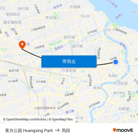 黄兴公园 Huangxing Park to 馬陸 map
