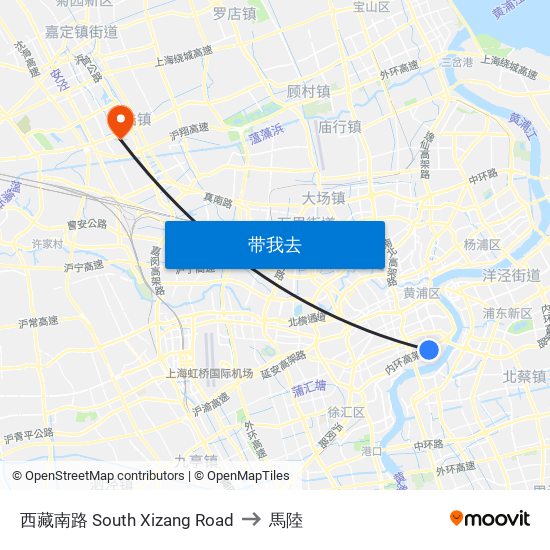 西藏南路 South Xizang Road to 馬陸 map