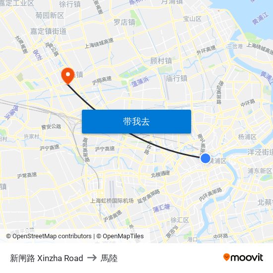 新闸路 Xinzha Road to 馬陸 map