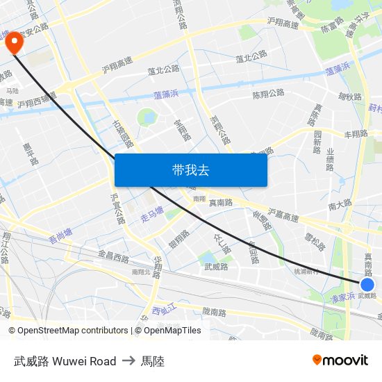 武威路 Wuwei Road to 馬陸 map