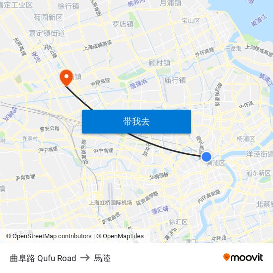 曲阜路 Qufu Road to 馬陸 map