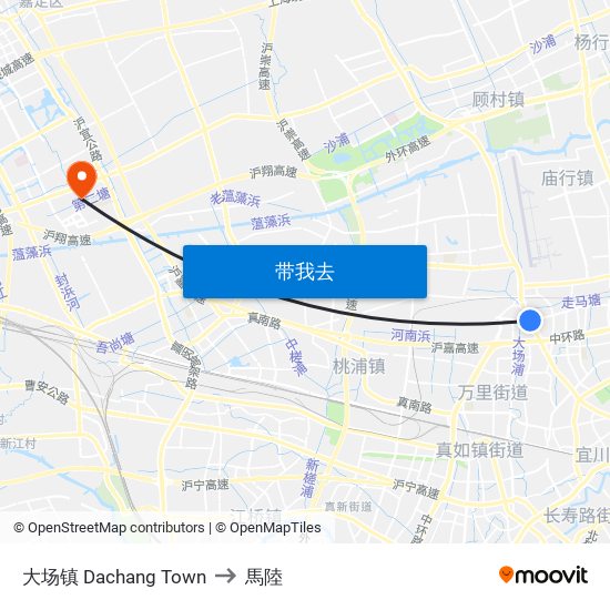 大场镇 Dachang Town to 馬陸 map