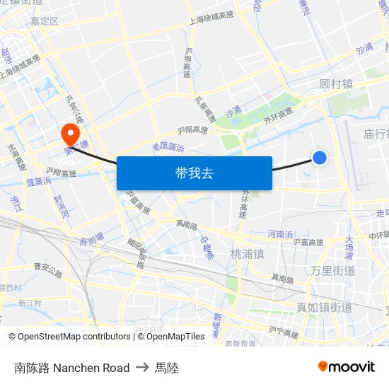 南陈路 Nanchen Road to 馬陸 map