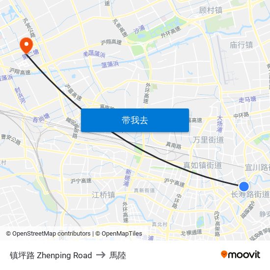 镇坪路 Zhenping Road to 馬陸 map