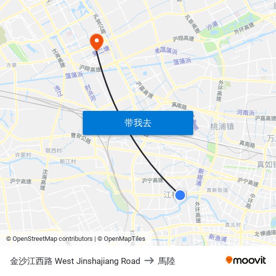 金沙江西路 West Jinshajiang Road to 馬陸 map