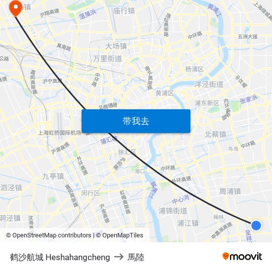 鹤沙航城 Heshahangcheng to 馬陸 map