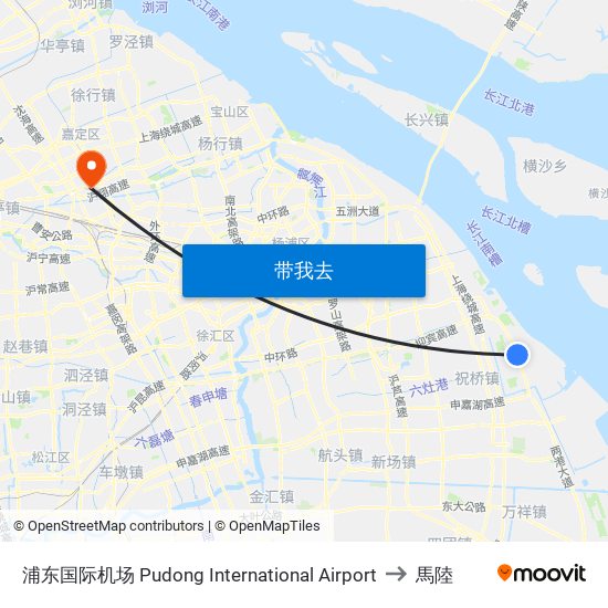 浦东国际机场 Pudong International Airport to 馬陸 map