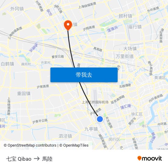 七宝 Qibao to 馬陸 map