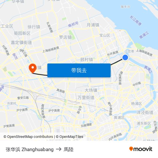 张华浜 Zhanghuabang to 馬陸 map