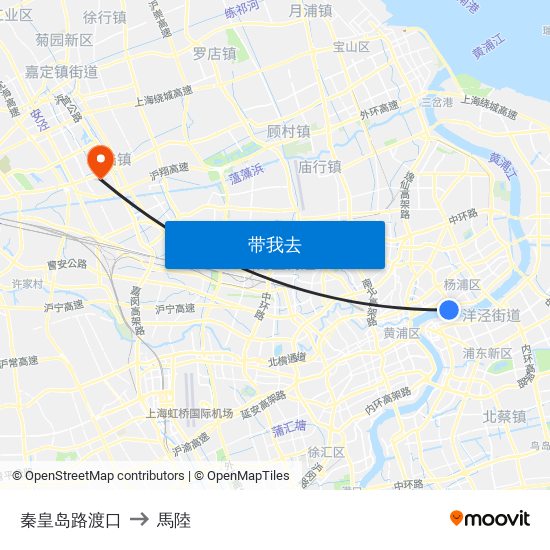 秦皇岛路渡口 to 馬陸 map