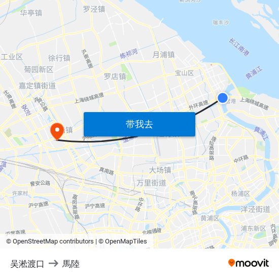 吴淞渡口 to 馬陸 map