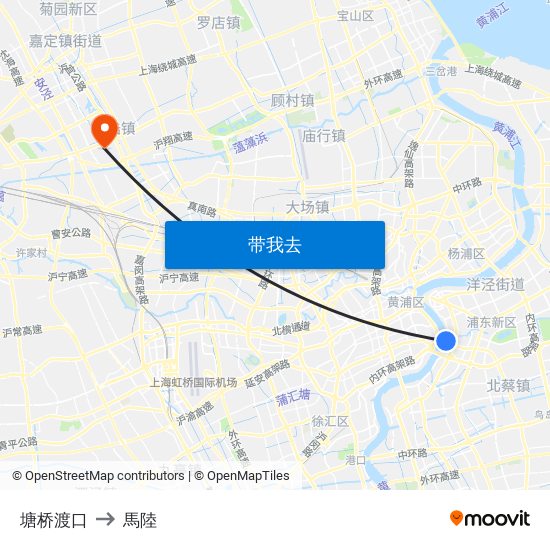 塘桥渡口 to 馬陸 map