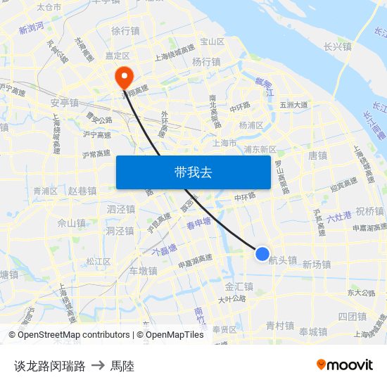 谈龙路闵瑞路 to 馬陸 map