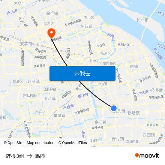 牌楼3组 to 馬陸 map