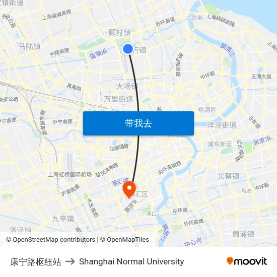 康宁路枢纽站 to Shanghai Normal University map