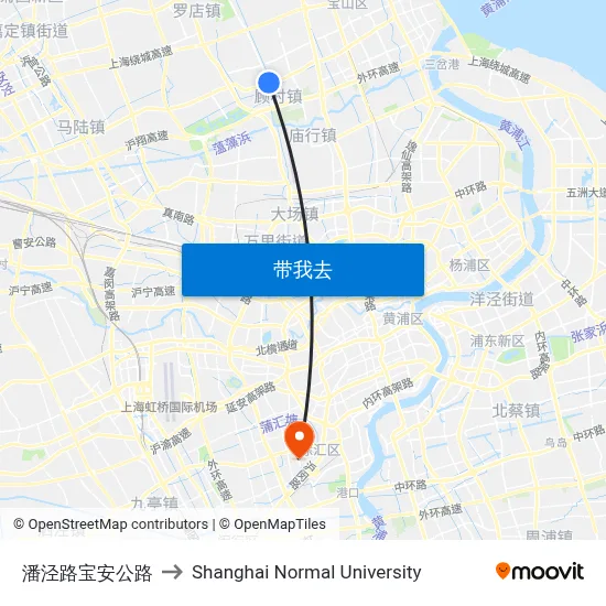 潘泾路宝安公路 to Shanghai Normal University map