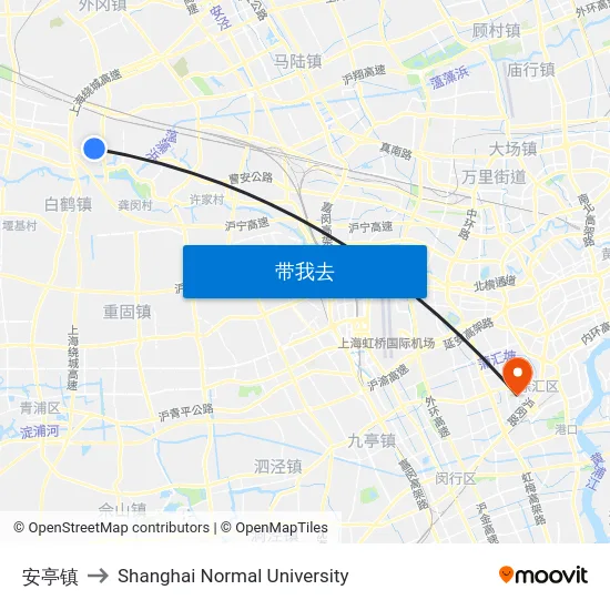 安亭镇 to Shanghai Normal University map