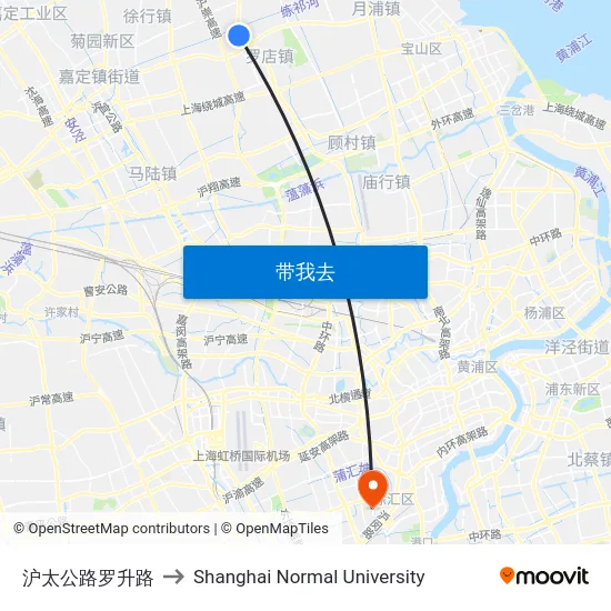 沪太公路罗升路 to Shanghai Normal University map