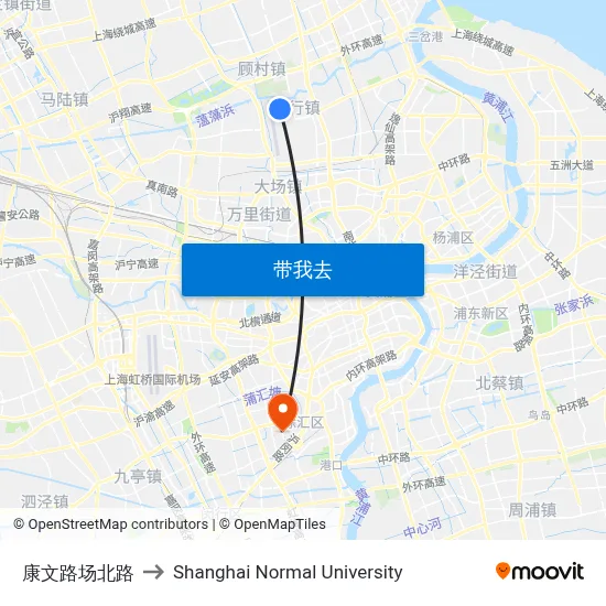 康文路场北路 to Shanghai Normal University map