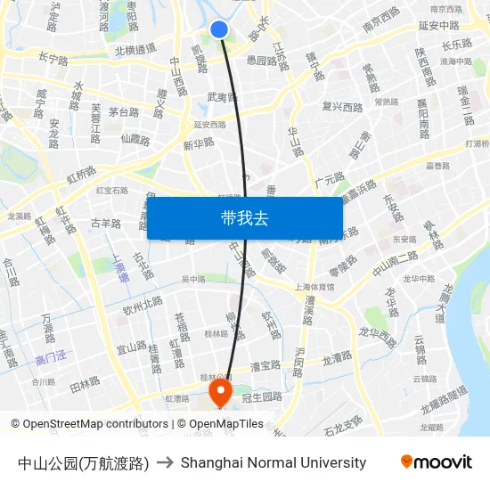 中山公园(万航渡路) to Shanghai Normal University map