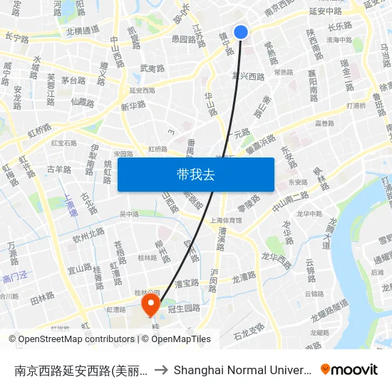 南京西路延安西路(美丽园) to Shanghai Normal University map
