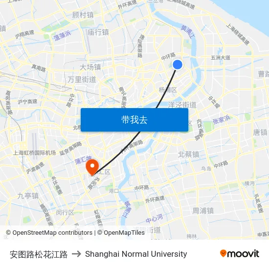 安图路松花江路 to Shanghai Normal University map