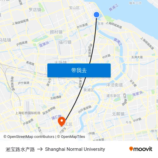 淞宝路水产路 to Shanghai Normal University map
