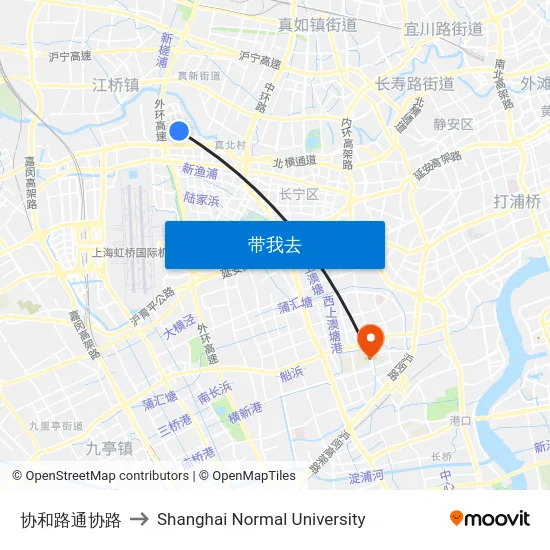 协和路通协路 to Shanghai Normal University map