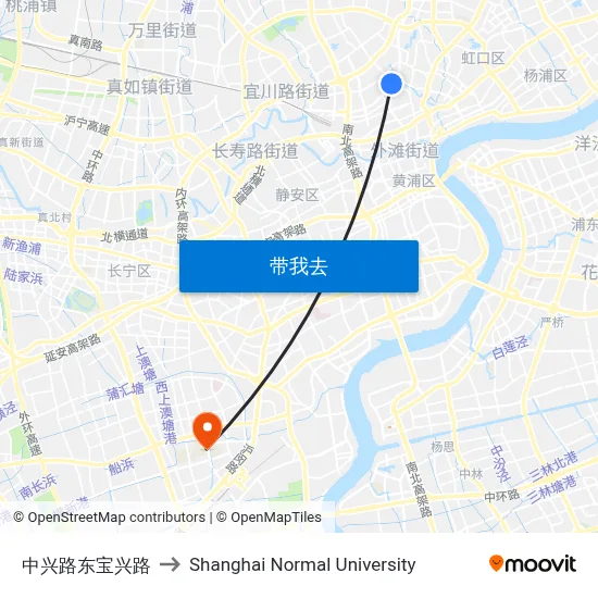 中兴路东宝兴路 to Shanghai Normal University map