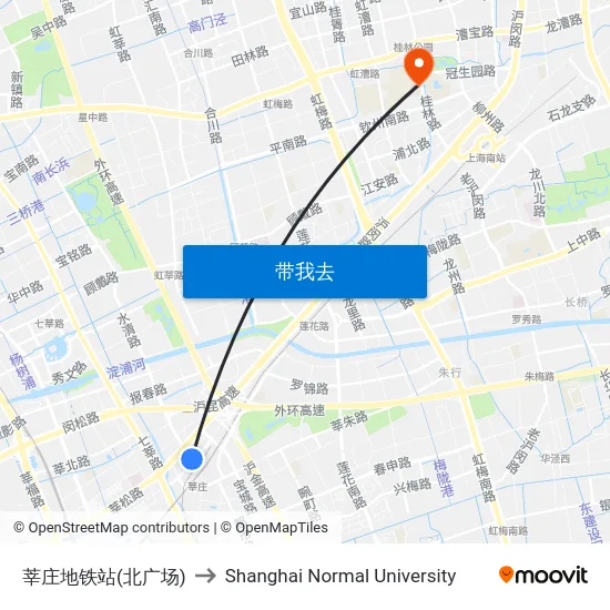 莘庄地铁站(北广场) to Shanghai Normal University map